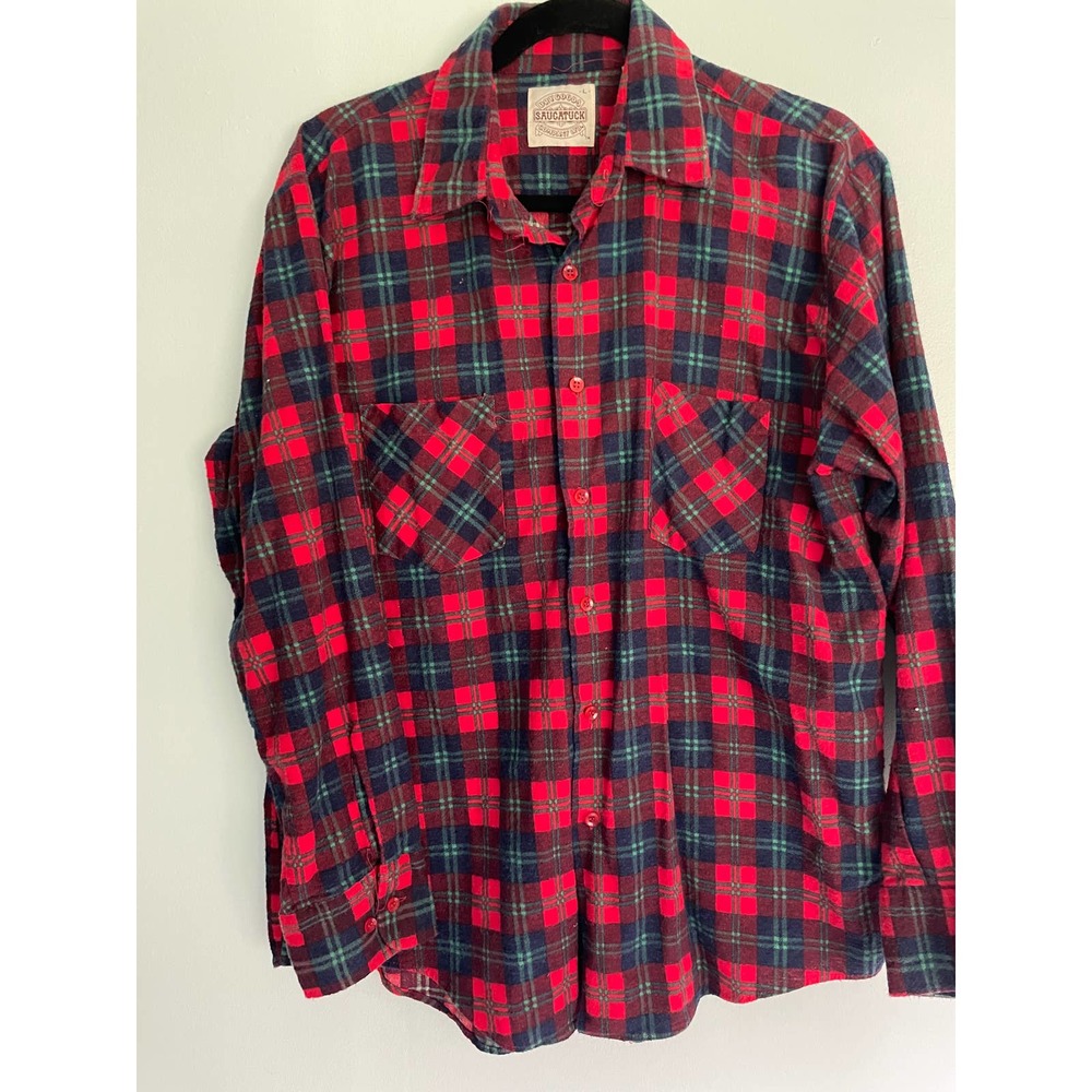 Men's Vintage Saucatuck Red Plaid Flannel Shirt Size Large